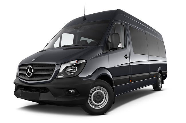2015 Mercedes Benz Sprinter Passenger Van 2500 170 WB High Roof 4-Door 3/4 Front View In Studio
